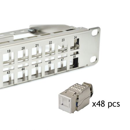 TIA C6A w/Shutter - 48 port-1U Panel w/Wire Management, Loaded with
ANSI/TIA 568.2-D Cat 6A Shuttered Toolless Keystone Jacks.